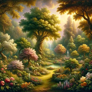 9. Ja Herra Jumala kasvatti maasta kaikkinaisia puita, jotka ovat ihania katsella ja hyviä syödä; ja elämän puu oli keskellä puutarhaa, sekä hyvän ja pahan tiedon puu.