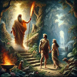 24. Ja hän ajoi ihmisen pois ja asetti Eedenin paratiisin itäpuolelle kerubit ynnä välkkyvän, leimuavan miekan vartioitsemaan elämän puun tietä.