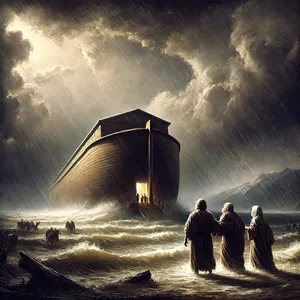 13. Juuri sinä päivänä Nooa ja hänen poikansa Seem, Haam ja Jaafet sekä Nooan vaimo ja hänen poikiensa kolme vaimoa menivät arkkiin.